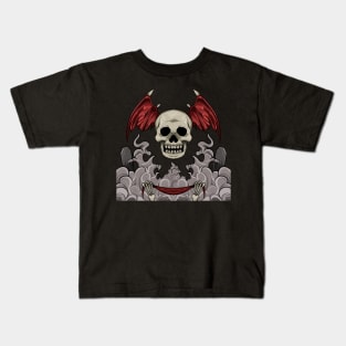 Design art of red wings skullhead Kids T-Shirt